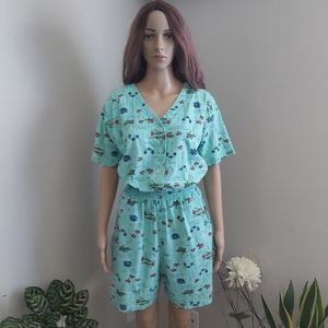 Women's Aqua Printed Jumpsuit